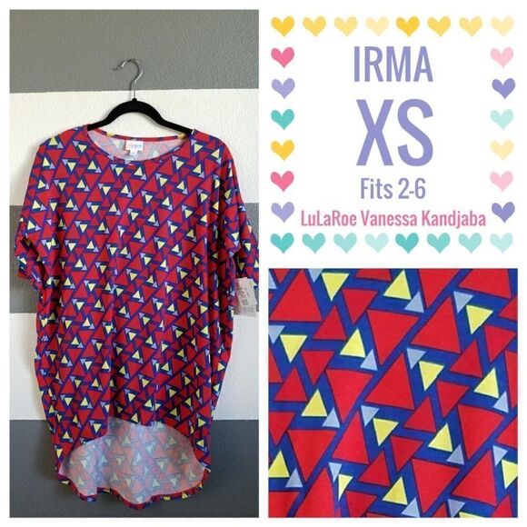 LuLaRoe Irma Tunic Extra Small XS Red Blue Yellow NEW - Picture 1 of 1